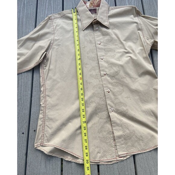 Zara Men’s XL Embroidered Paisley Dress Shirt Beige Cotton Contrast Cuff Turkey - Picture 11 of 16